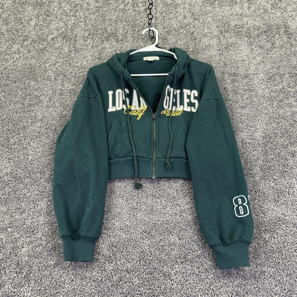 Aeropostale Hoodie Womens Small Green Cropped Full Zip Los Angeles 87 Graphic
